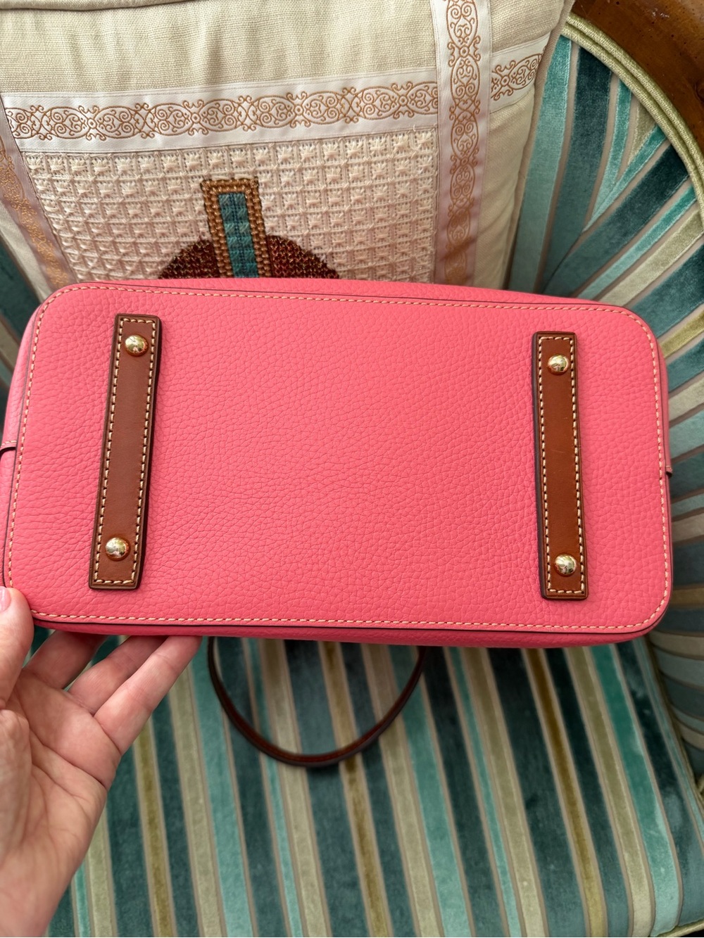 Dooney & Bourke Pink Pebbled Leather Satchel with Brown Trim - Picture 7 of 7